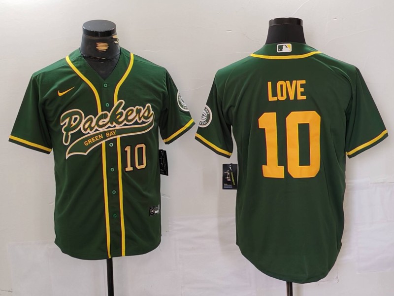Personalized Men’s Green Bay Packers #10 Jordan Love Green Cool Base Stitched Baseball Jerseys