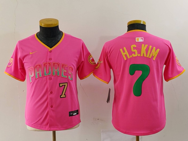 Personalized Youth San Diego Padres #7 Ha-Seong Kim Pink Stitched Baseball Jerseys