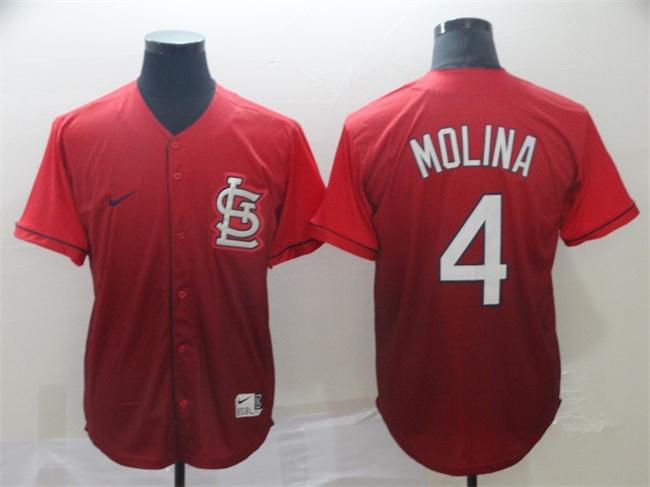 Personalized Men’s St. Louis Cardinals #4 Yadier Molina Red Fade Stitched Baseball Jersey