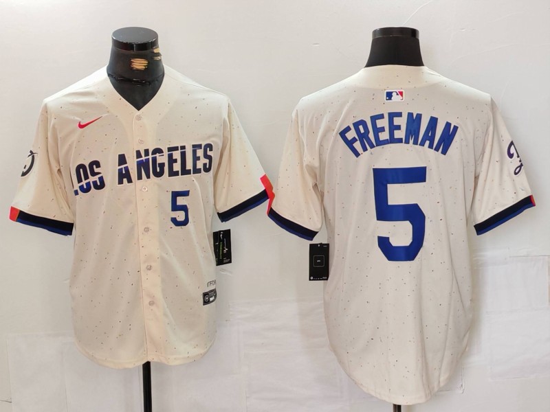 Personalized Men’s Los Angeles Dodgers #5 Freddie Freeman Cream Stitched Baseball Jerseys