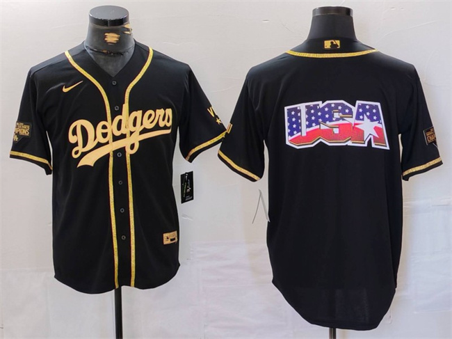 Personalized Men’s Los Angeles Dodgers Team Big Logo Black Gold Cool Base With Patch Stitched Baseball Jerseys