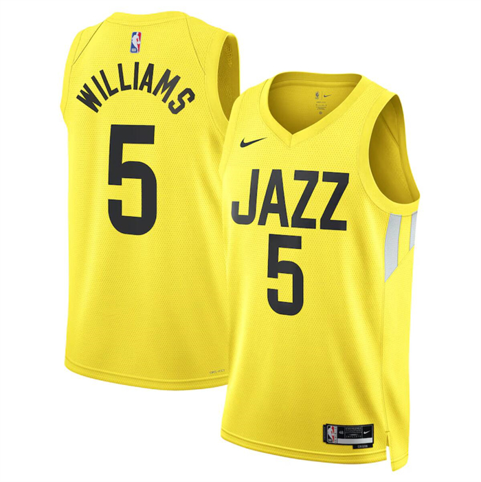 Personalized Men’s Utah Jazz #5 Cody Williams Yellow 2024 Draft Association Edition Stitched Basketball Jersey