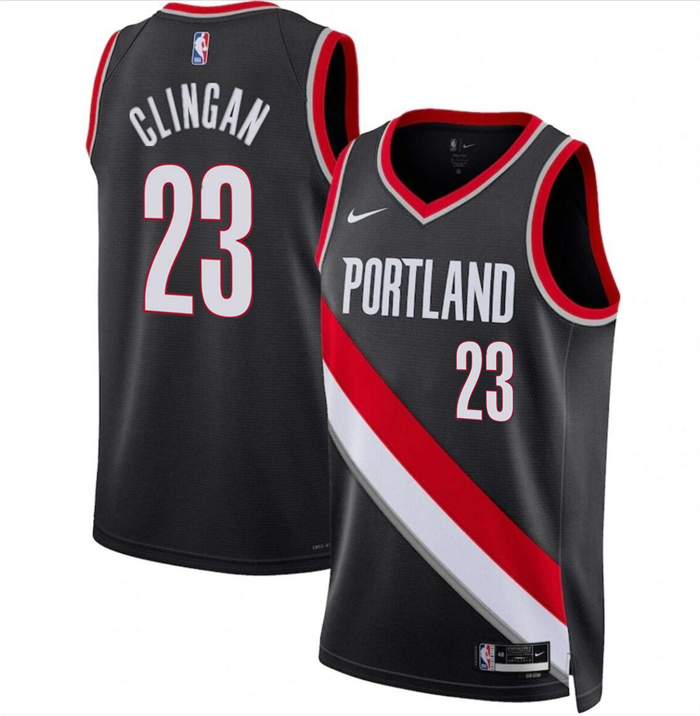 Personalized Men’s Portland Trail Blazers #23 Donovan Clingan Black 2024 Draft Icon Edition Stitched Basketball Jersey