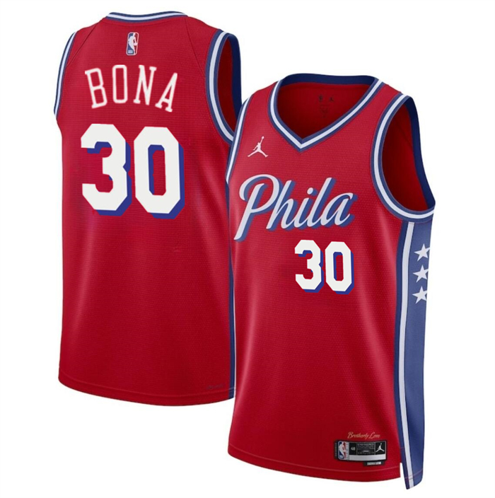 Personalized Men’s Philadelphia 76ers #30 Adam Bona Red 2024 Draft Statement Edition Stitched Jersey