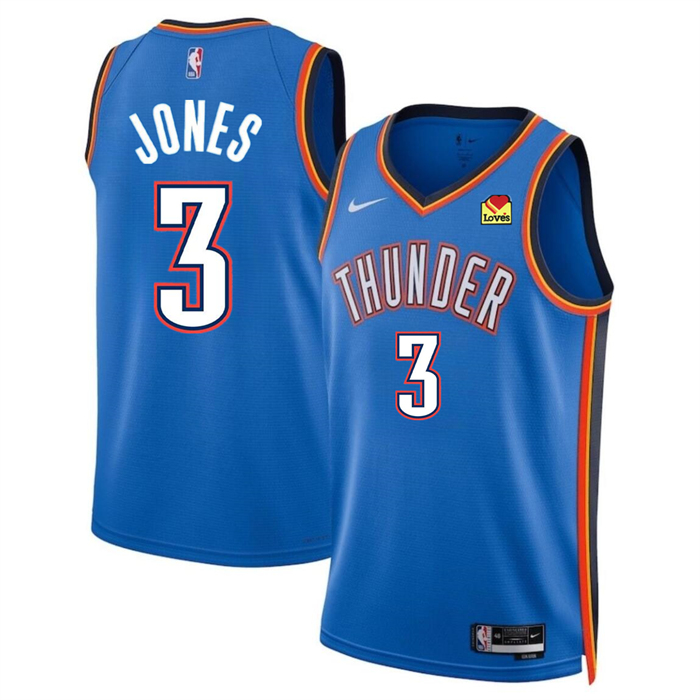 Personalized Men’s Oklahoma City Thunder #3 Dillon Jones Blue 2024 Draft Icon Edition Stitched Basketball Jersey