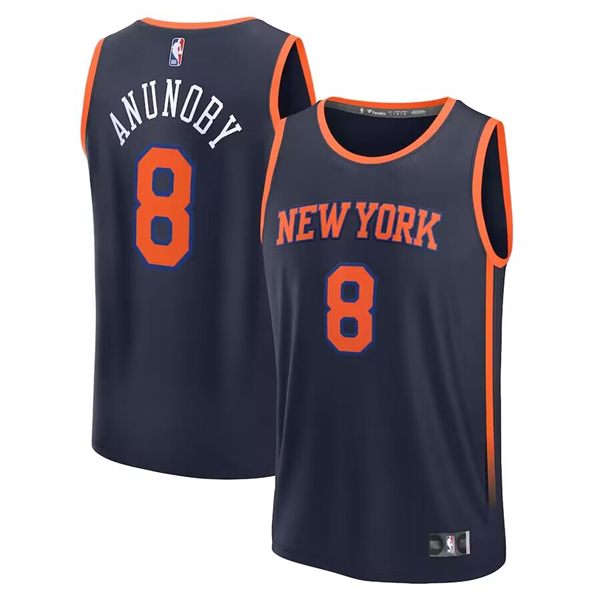 Personalized Men’s New Yok Knicks #8 OG Anunoby Navy Statement Edition Stitched Basketball Jersey