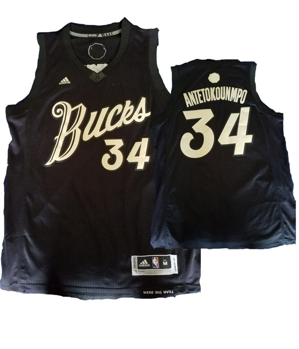 Personalized Men’s Milwaukee Bucks #34 Giannis Antetokounmpo Black 2016 Christmas Day NBA Swingman Jersey