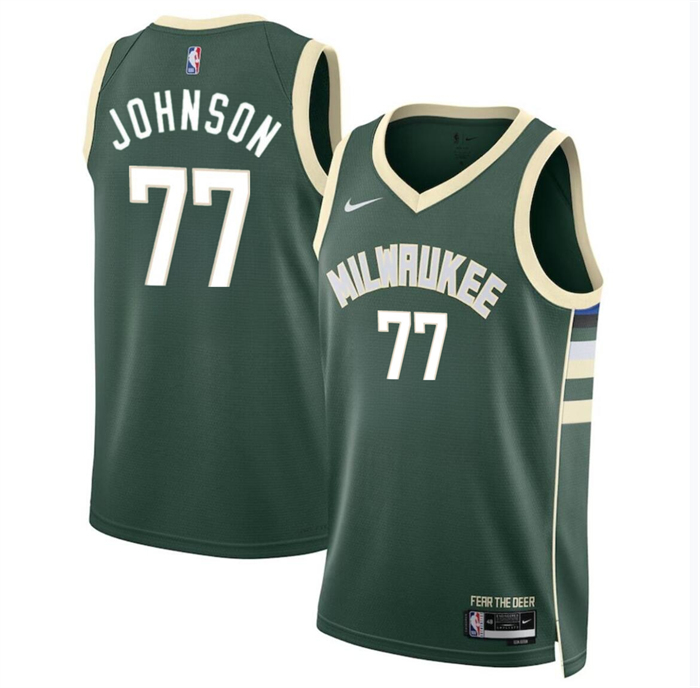 Personalized Men’s Milwaukee Bucks #77 AJ Johnson Green 2024 Draft Icon Edition Stitched Basketball Jersey