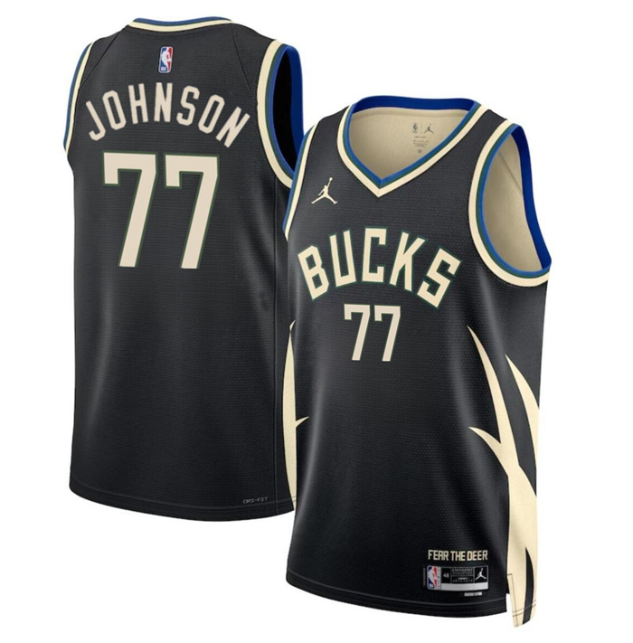Personalized Men’s Milwaukee Bucks #77 AJ Johnson Black 2024 Draft Statement Edition Stitched Basketball Jersey