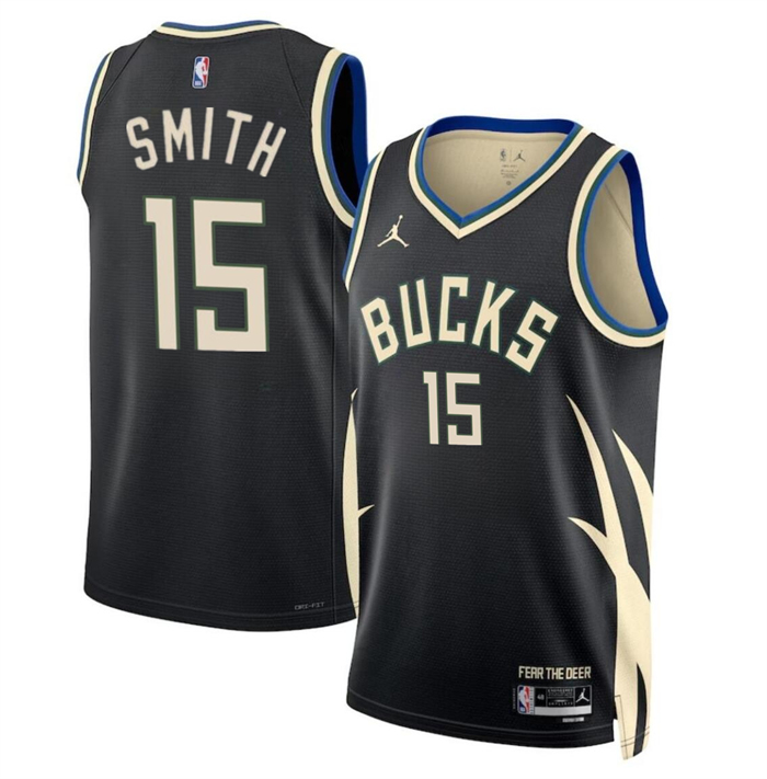 Personalized Men’s Milwaukee Bucks #15 Tyler Smith Black 2024 Draft Statement Edition Stitched Basketball Jersey