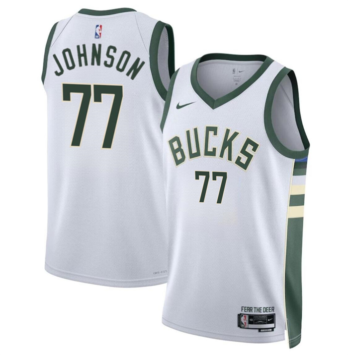 Personalized Men’s Milwaukee Bucks #77 AJ Johnson White 2024 Draft Association Edition Stitched Basketball Jersey