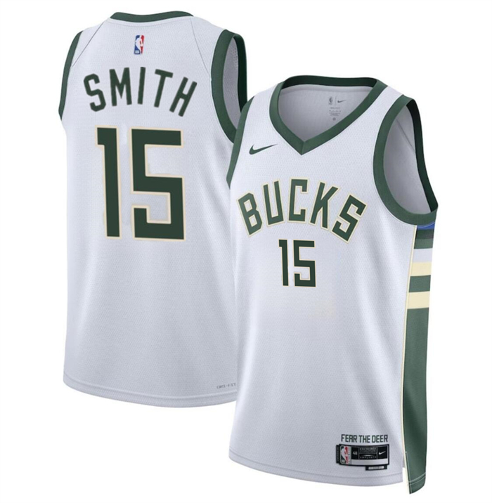 Personalized Men’s Milwaukee Bucks #15 Tyler Smith White 2024 Draft Association Edition Stitched Basketball Jersey