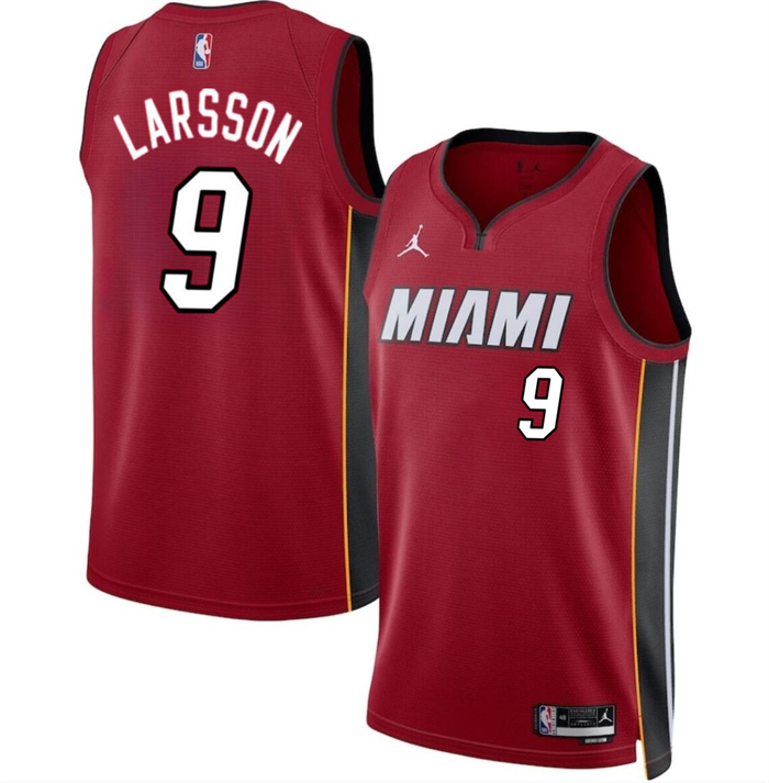 Personalized Men’s Miami Heat #9 Pelle Larsson Red 2024 Draft Statement Edition Stitched Basketball Jersey