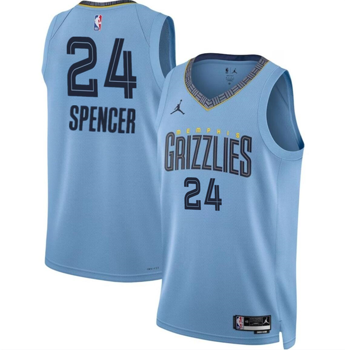 Personalized Men’s Memphis Grizzlies #24 Cam Spencer Blue 2024 Draft Statement Edition Stitched Jersey