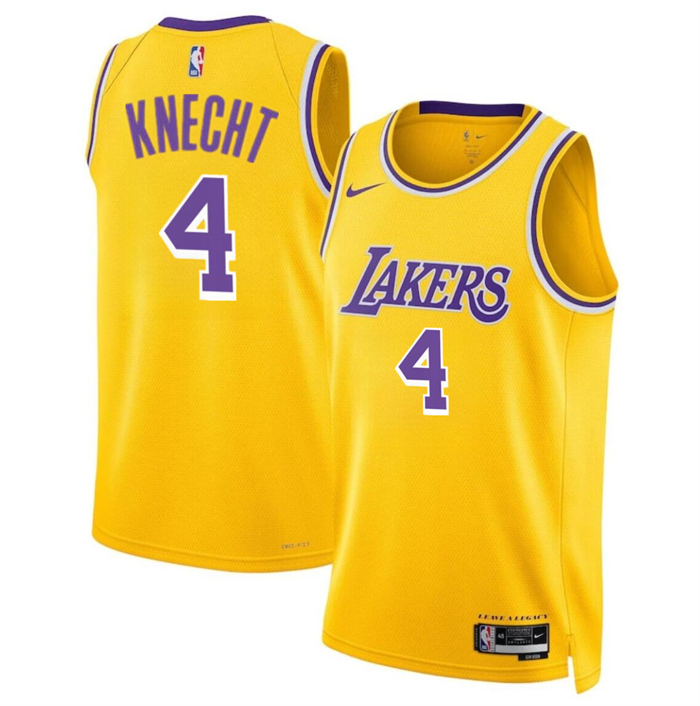 Personalized Men’s Los Angeles Lakers #4 Dalton Knecht Yellow 2024 Draft Icon Edition Stitched Basketball Jersey