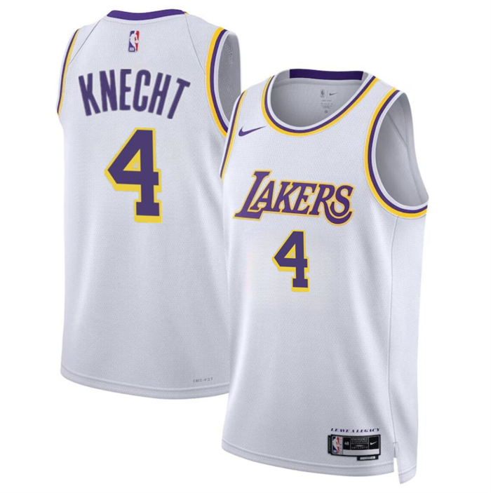 Personalized Men’s Los Angeles Lakers #4 Dalton Knecht White 2024 Draft Association Edition Stitched Basketball Jersey