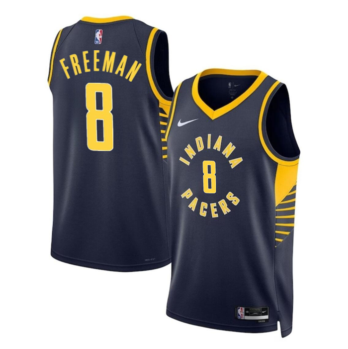 Personalized Men’s Indiana Pacers #8 Enrique Freeman Navy 2024 Draft Icon Edition Stitched Basketball Jersey