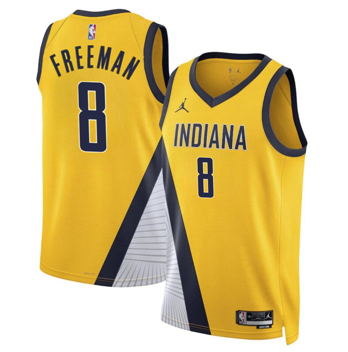 Personalized Men’s Indiana Pacers #8 Enrique Freeman Yelllow 2024 Draft Statement Edition Stitched Basketball Jersey