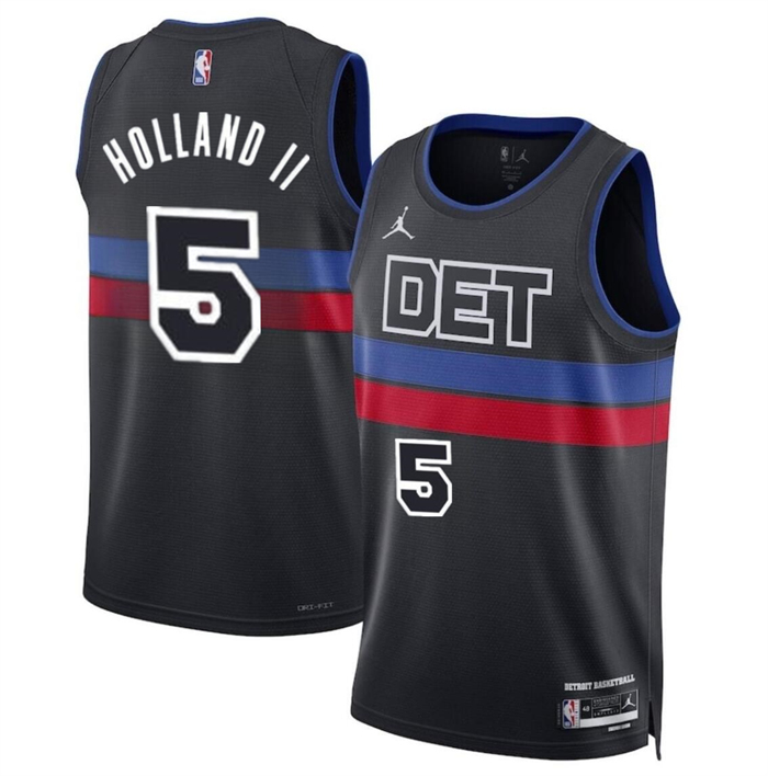 Personalized Men’s Detroit Pistons #5 Ron Holland II Black 2024 Draft Statement Edition Stitched Basketball Jersey