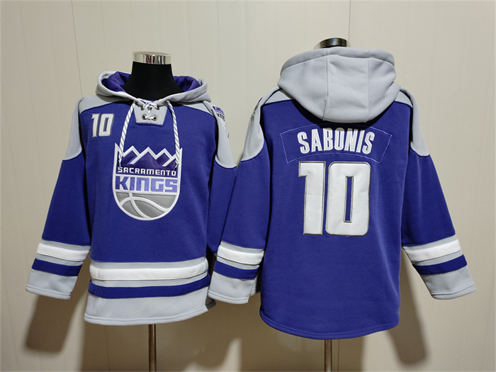 Personalized Men’s Sacramento Kings #10 Domantas Sabonis Blue Grey Lace-Up Pullover Hoodie