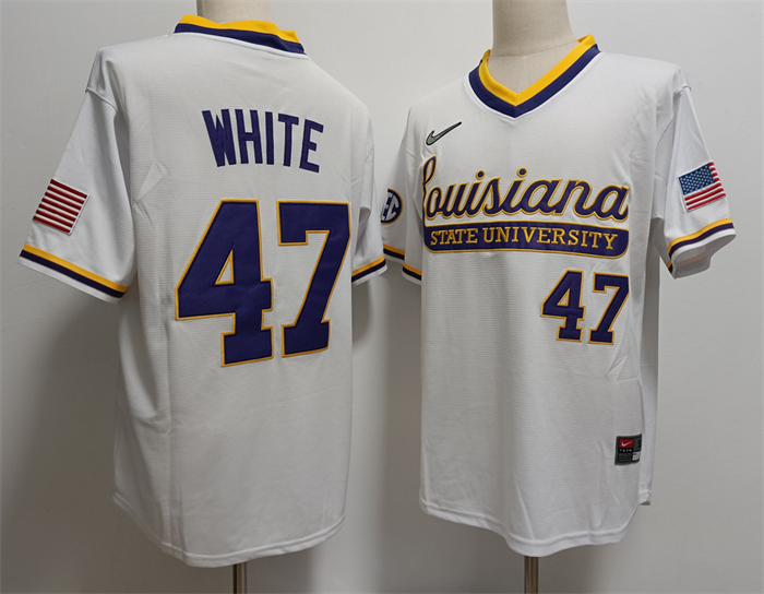 Personalized Men’s LSU Tigers #47 Tommy White White Stitched Jersey