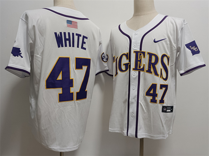 Personalized Men’s LSU Tigers #47 Tommy White White Stitched jerseys