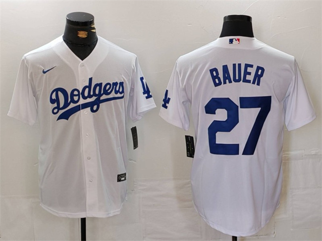 Personalized Men’s Los Angeles Dodgers #27 Trevor Bauer White Stitched Baseball Jersey