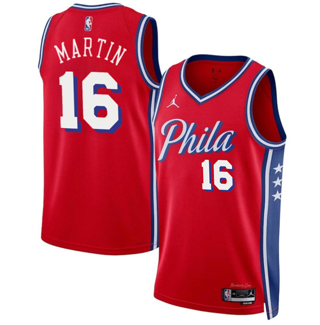 Personalized Men’s Philadelphia 76ers #16 Caleb Martin Red Statement Edition Stitched Jersey