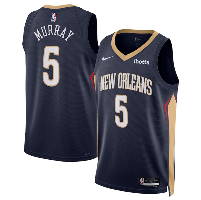 Personalized Men’s New Orleans Pelicans #5 Dejounte Murray Navy Icon Edition Stitched Basketball Jersey