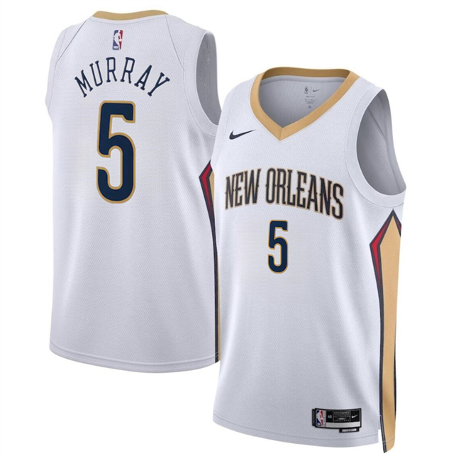Personalized Men’s New Orleans Pelicans #5 Dejounte Murray White Association Edition Stitched Basketball Jersey