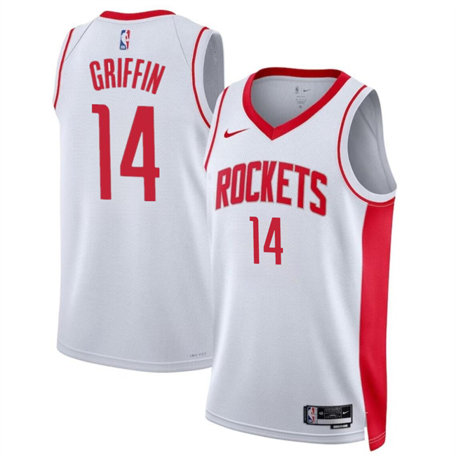 Personalized Men’s Houston Rockets #14 AJ Griffin White Association Edition Stitched Jersey