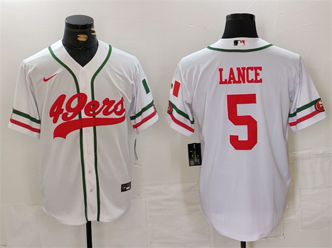 Personalized Men’s San Francisco 49ers #5 Trey Lance White With Patch Cool Base Stitched Baseball Jersey