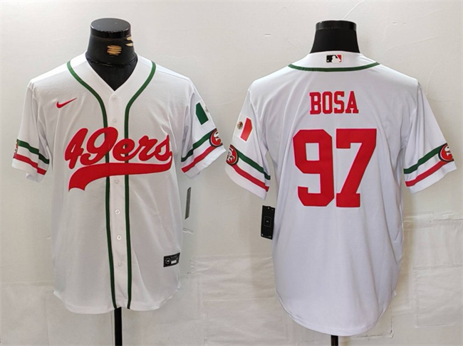 Personalized Men’s San Francisco 49ers #97 Nick Bosa White With Patch Cool Base Stitched Baseball Jersey