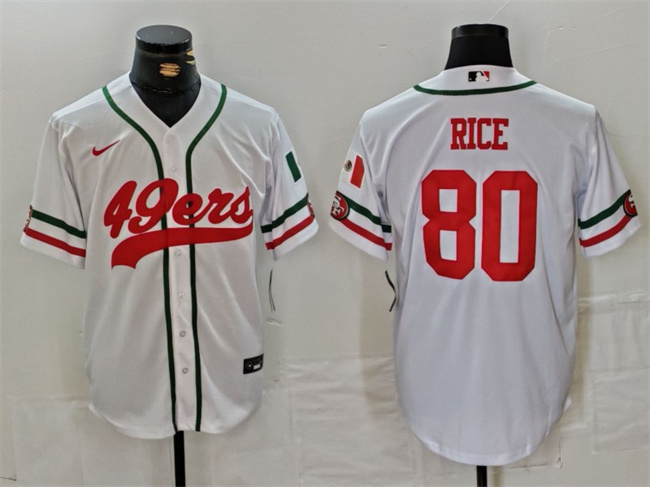 Personalized Men’s San Francisco 49ers #80 Jerry Rice White With Patch Cool Base Stitched Baseball Jersey