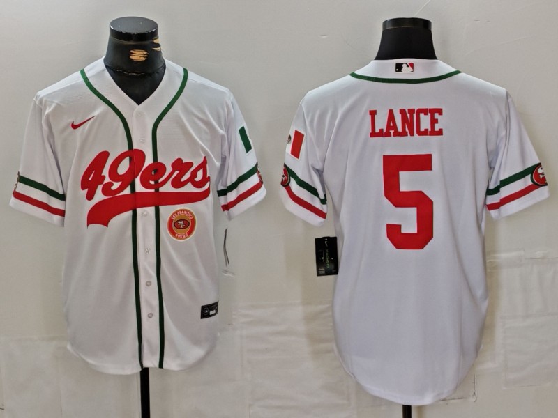 Personalized Men’s San Francisco 49ers #5 Trey Lance White With Patch Cool Base Stitched Baseball Jersey