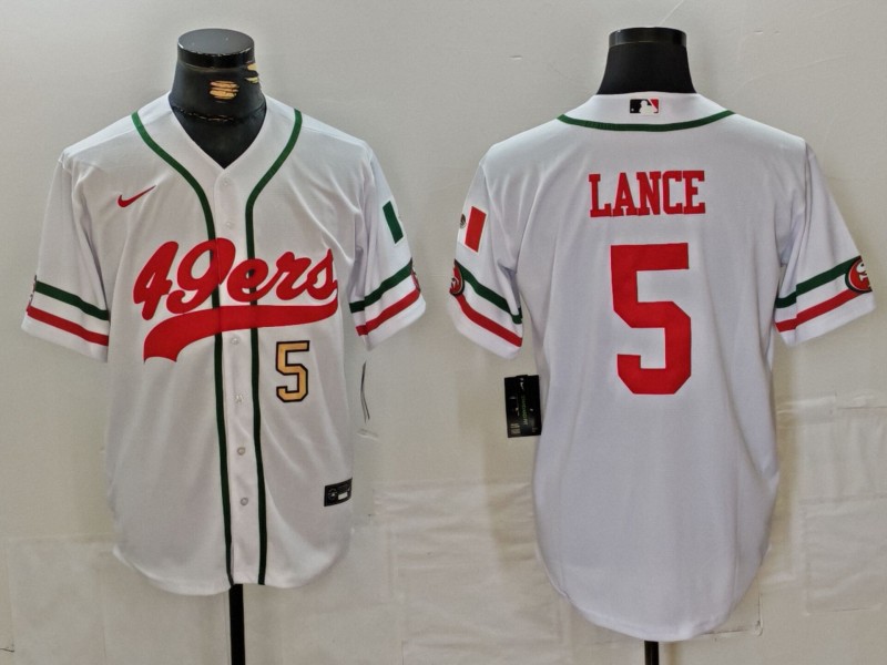 Personalized Men’s San Francisco 49ers #5 Trey Lance White With Patch Cool Base Stitched Baseball Jersey