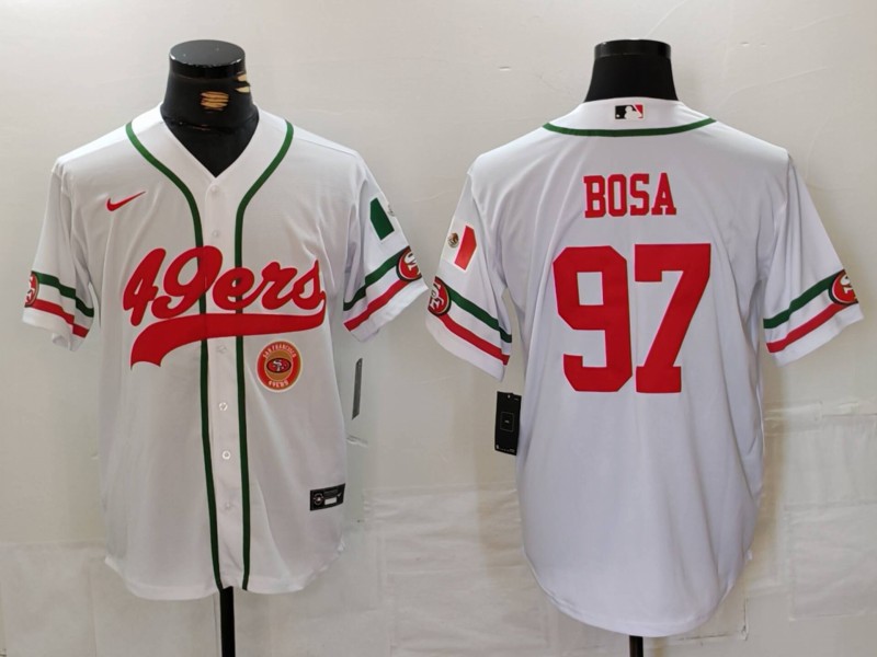 Personalized Men’s San Francisco 49ers #97 Nick Bosa White With Patch Cool Base Stitched Baseball Jersey
