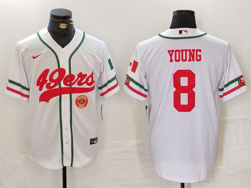 Personalized Men’s San Francisco 49ers #8 Steve Young White With Patch Cool Base Stitched Baseball Jersey