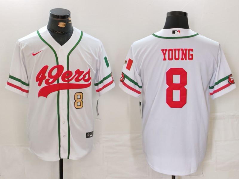 Personalized Men’s San Francisco 49ers #8 Steve Young White With Patch Cool Base Stitched Baseball Jersey