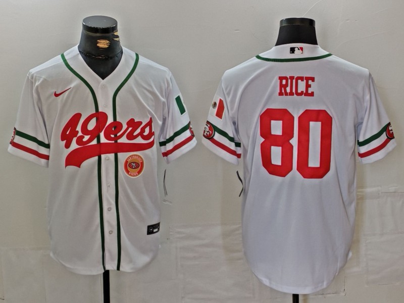 Personalized Men’s San Francisco 49ers #80 Jerry Rice White With Patch Cool Base Stitched Baseball Jersey