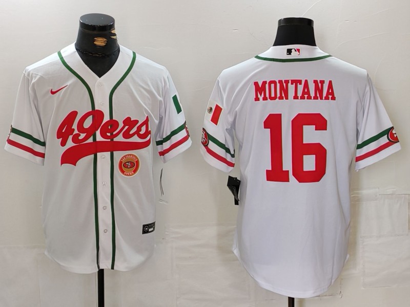 Personalized Men’s San Francisco 49ers #16 Joe Montana White With Patch Cool Base Stitched Baseball Jersey