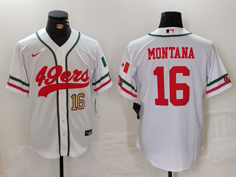 Personalized Men’s San Francisco 49ers #16 Joe Montana White With Patch Cool Base Stitched Baseball Jersey