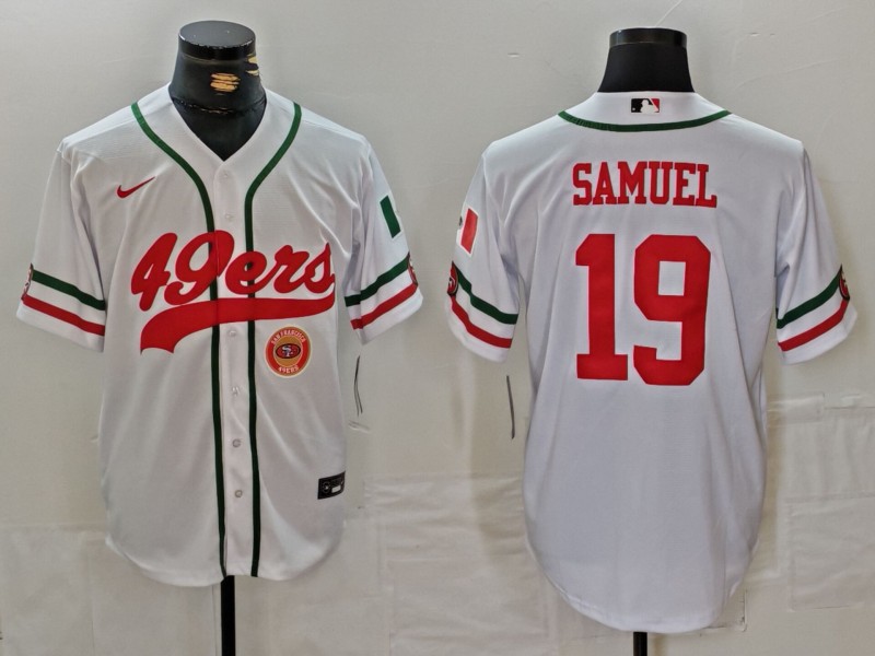 Personalized Men’s San Francisco 49ers #19 Deebo Samuel White With Patch Cool Base Stitched Baseball Jersey