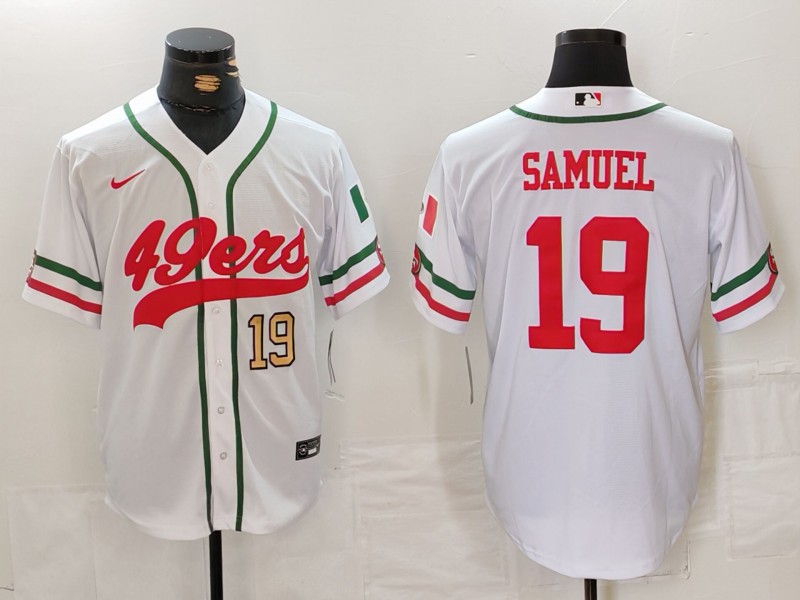 Personalized Men’s San Francisco 49ers #19 Deebo Samuel White With Patch Cool Base Stitched Baseball Jersey