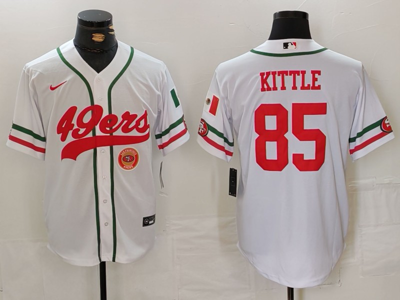 Personalized Men’s San Francisco 49ers #85 George Kittle White With Patch Cool Base Stitched Baseball Jersey
