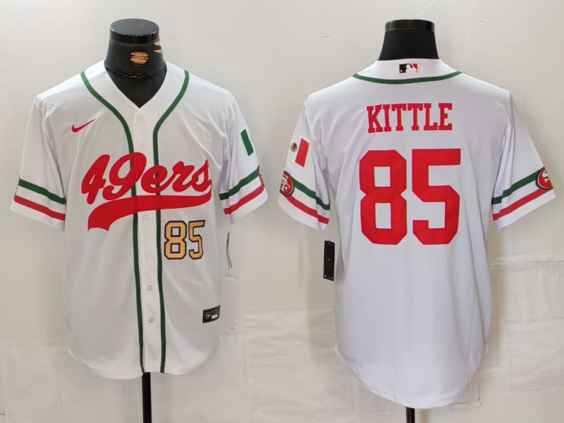 Personalized Men’s San Francisco 49ers #85 George Kittle White With Patch Cool Base Stitched Baseball Jersey