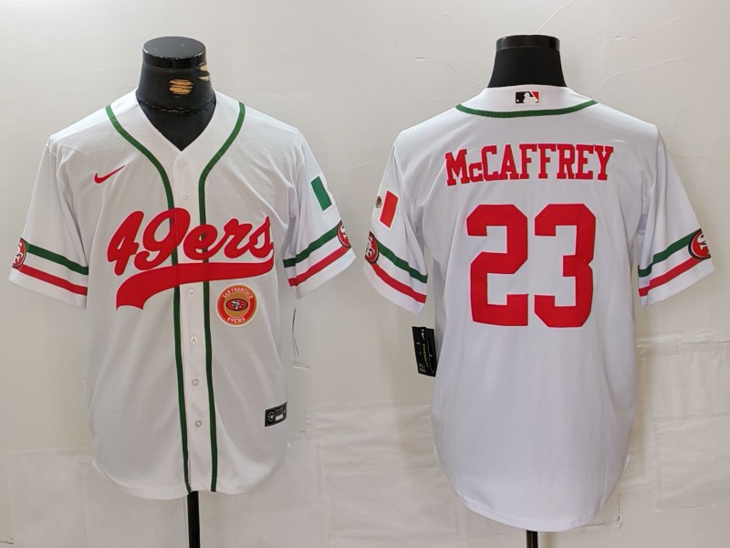Personalized Men’s San Francisco 49ers #23 Christian McCaffrey White With Patch Cool Base Stitched Baseball Jersey