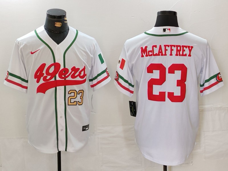 Personalized Men’s San Francisco 49ers #23 Christian McCaffrey White With Patch Cool Base Stitched Baseball Jersey