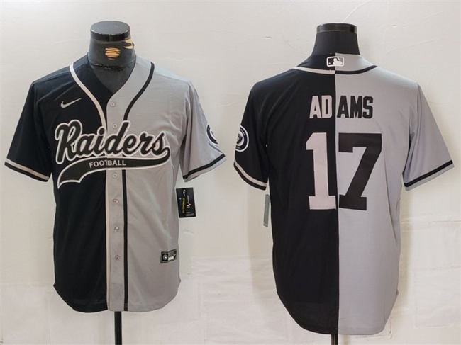 Personalized Men’s Las Vegas Raiders #17 Davante Adams Grey Black Split Cool Base Stitched Baseball Jersey