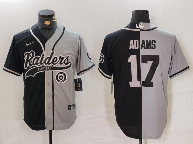 Personalized Men’s Las Vegas Raiders #17 Davante Adams Grey Black Split Cool Base Stitched Baseball Jersey
